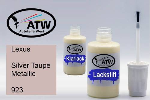 Lexus, Silver Taupe Metallic, 923: 20ml Lackstift + 20ml Klarlack - Set, von ATW Autoteile West.